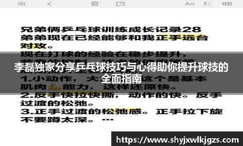 李磊独家分享乒乓球技巧与心得助你提升球技的全面指南